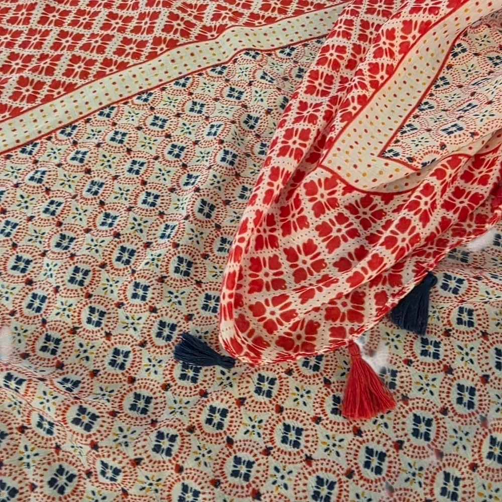 🇺🇸 Soft Red, White, & Blue Tassel Scarf/Wrap 62